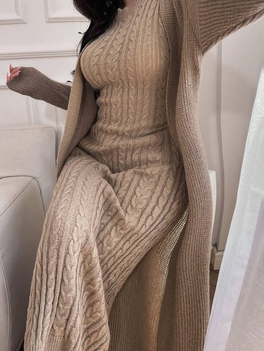 Elegante Damesjurk met Opstaande Kraag en Vest 2 delig