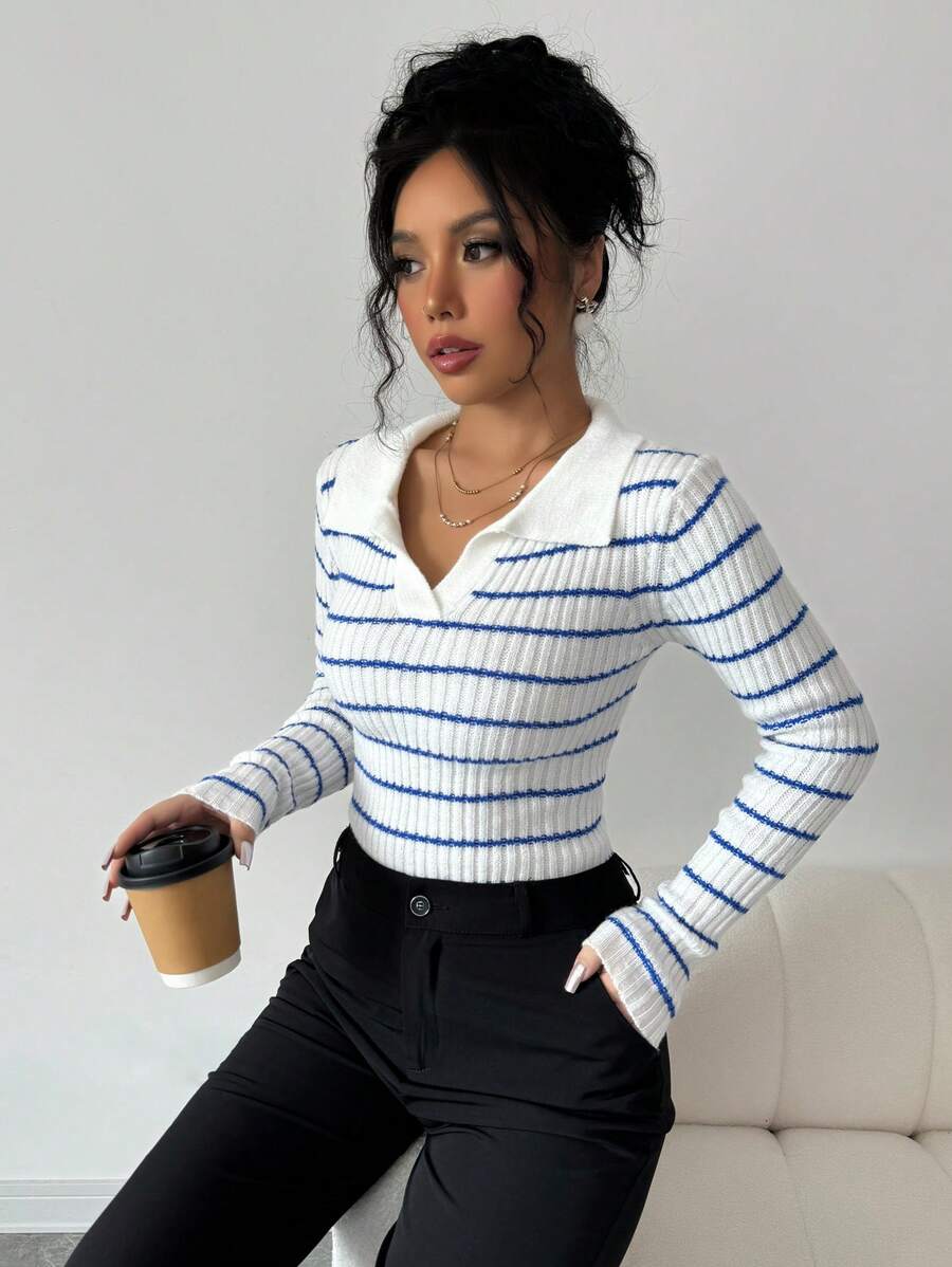 V-hals Gestreepte Slim Fit Trui