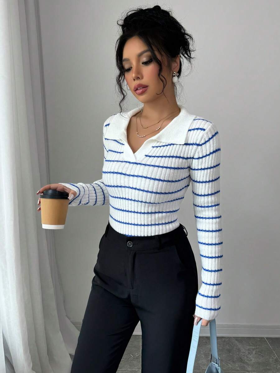 V-hals Gestreepte Slim Fit Trui
