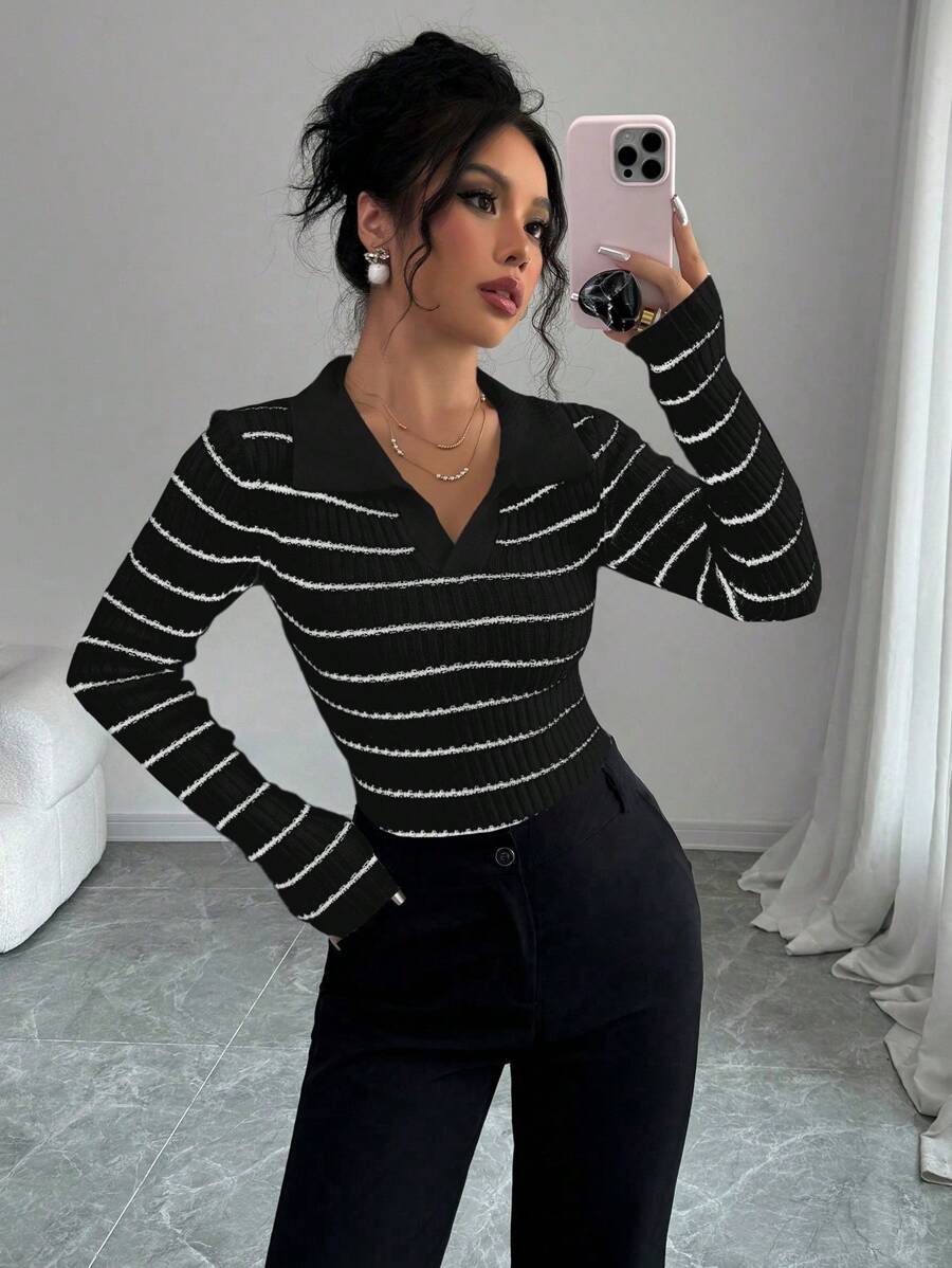 V-hals Gestreepte Slim Fit Trui