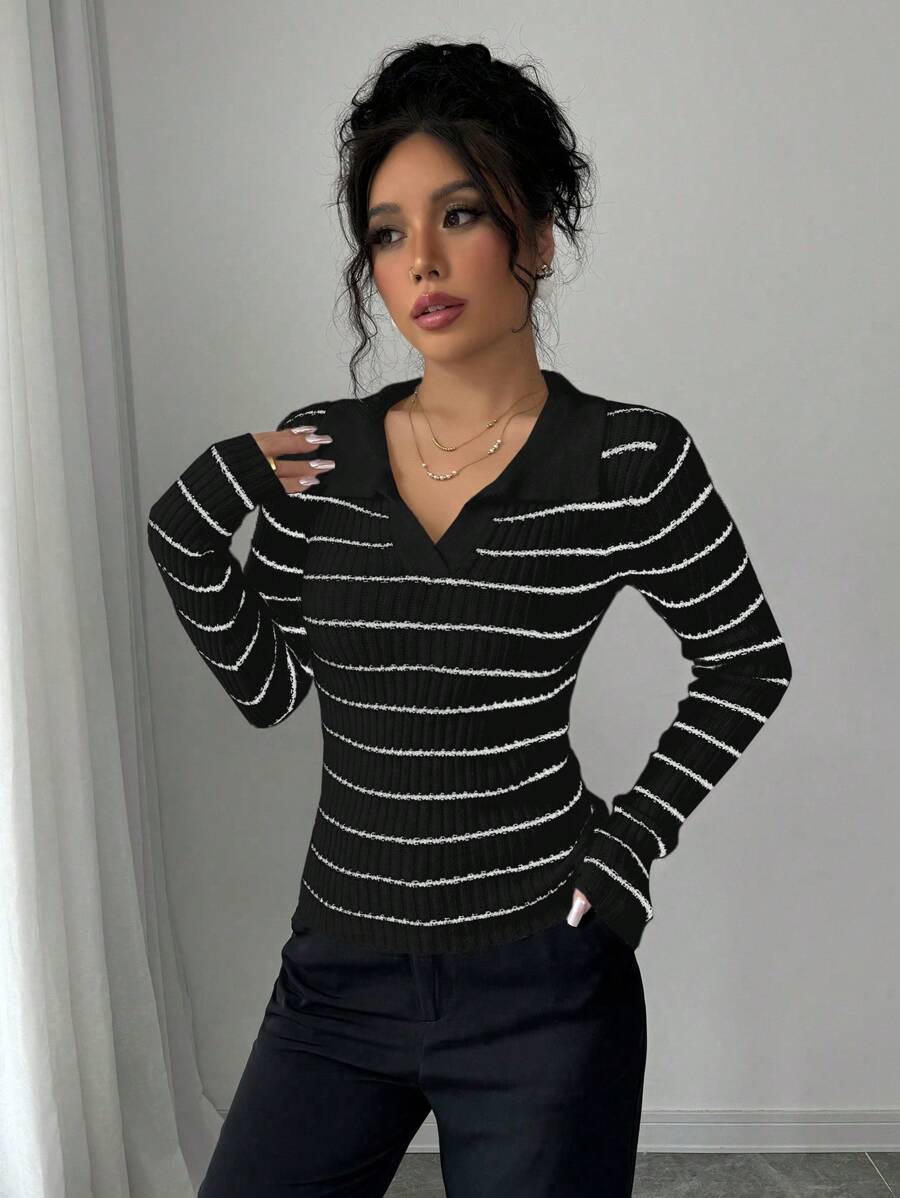 V-hals Gestreepte Slim Fit Trui