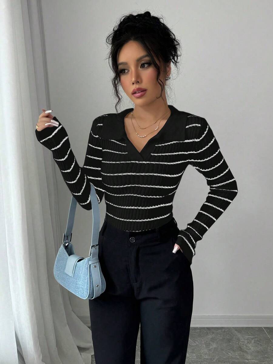 V-hals Gestreepte Slim Fit Trui