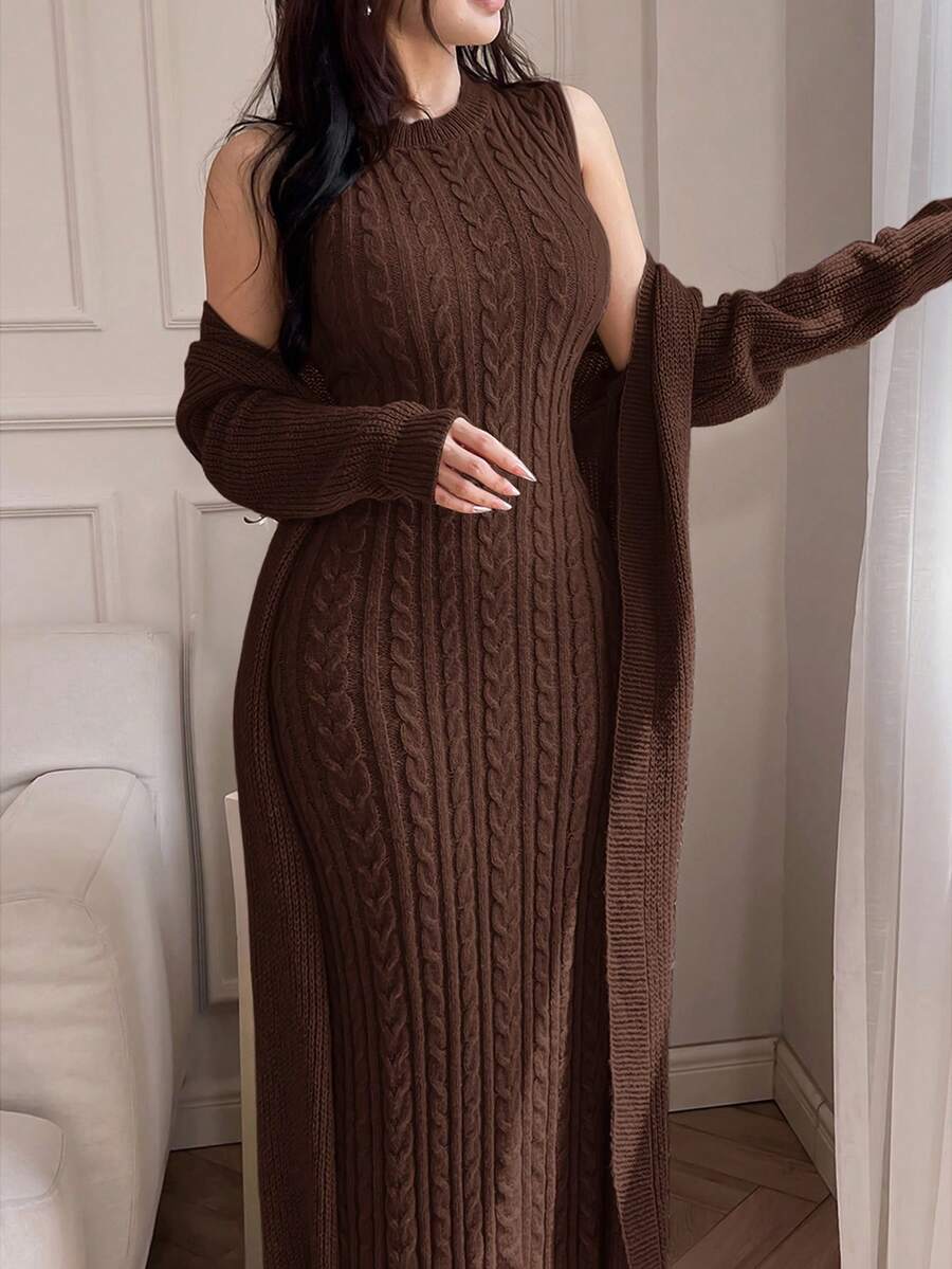 Elegante Damesjurk met Opstaande Kraag en Vest 2 delig