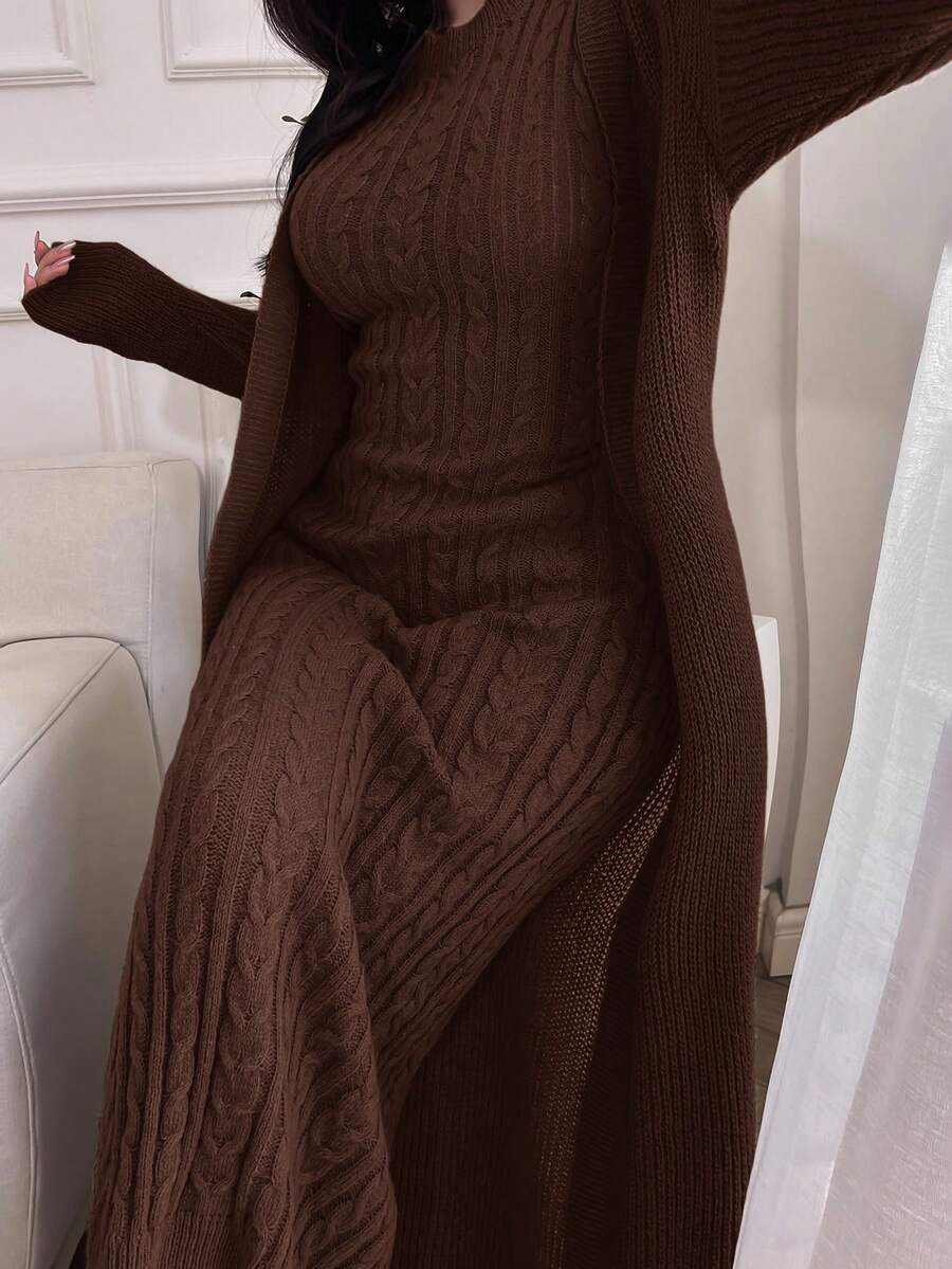 Elegante Damesjurk met Opstaande Kraag en Vest 2 delig