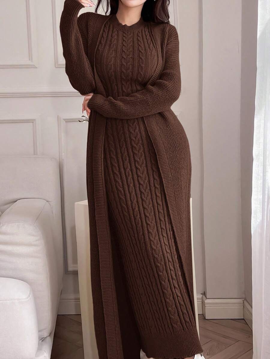 Elegante Damesjurk met Opstaande Kraag en Vest 2 delig