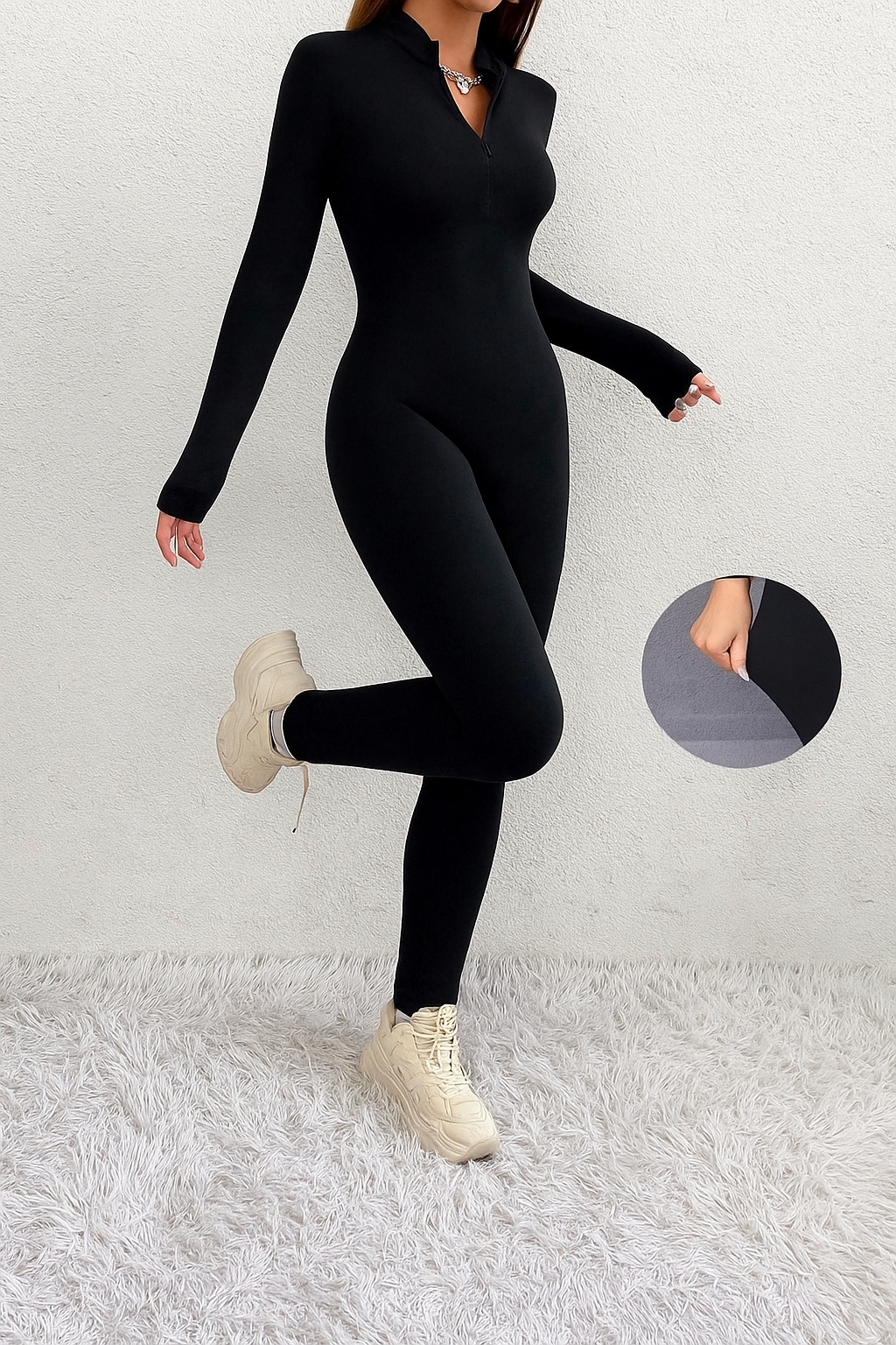 Skinny Jumpsuit met Lange Mouwen en Ritssluiting voor Herfst/WinteR